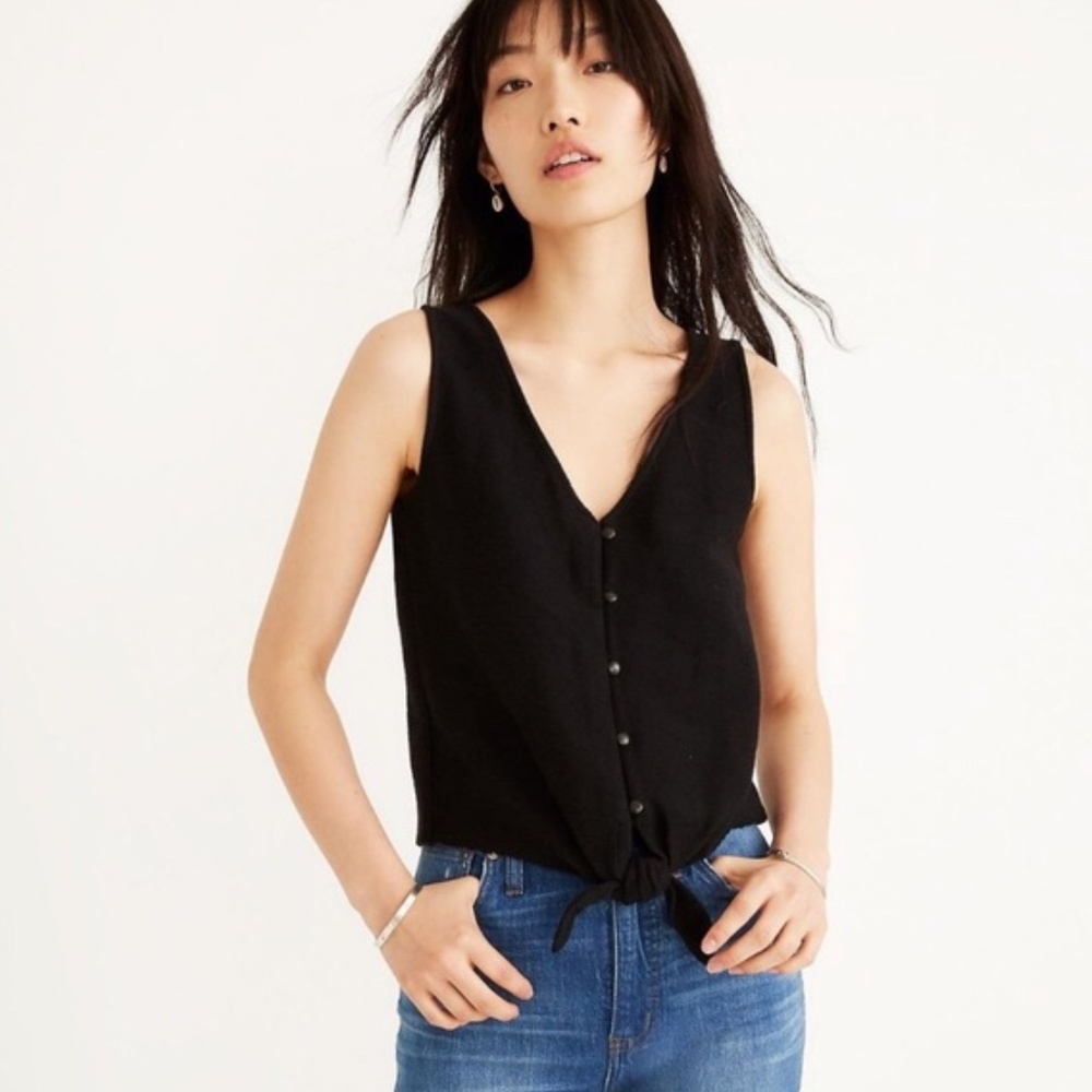 Madewell Texture & Thread Button Front Tie Tank